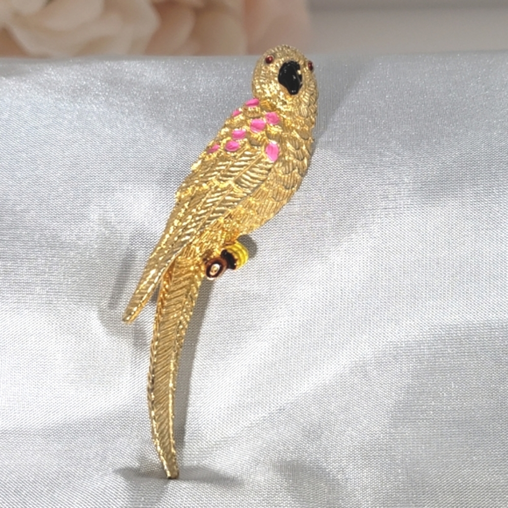 Vintage Golden Parakeet Brooch 1950's